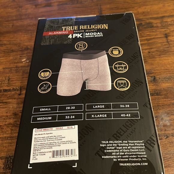 True Religion 4 Pack Modal Boxer Briefs XL ALL BLACK GOLD BAND - Picture 5 of 8